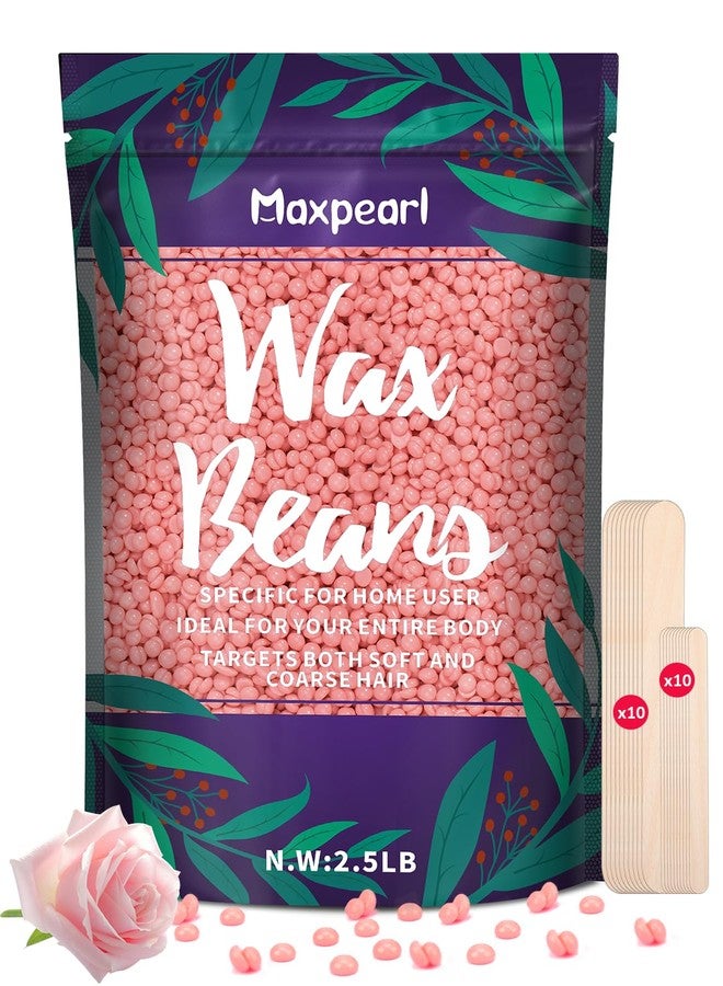 Maxpearl 2.5LB Hard Wax Beads for Hair Removal, Natural Rose Formula - Brazilian Waxing, Sensitive Skin, Face, Underarms, Legs, Back, Chest and More, with 20 Wax Sticks, Pink - Image 1